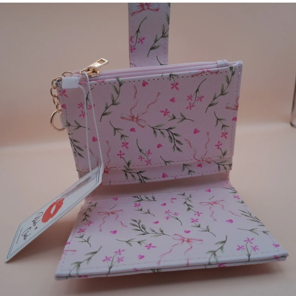 Blush Crush Pink‎ Floral Bow Vegan Leather Wallet NEW